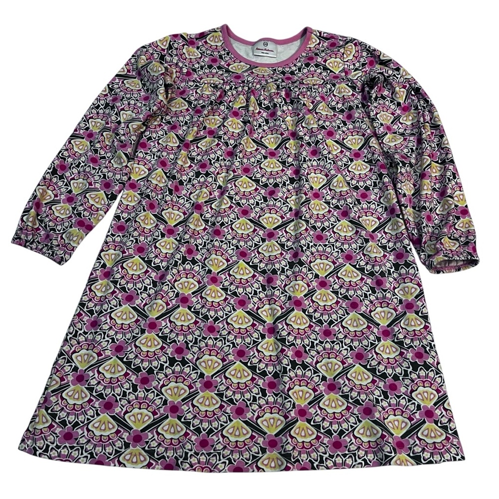 Hanna Andersson Girls Long Sleeve Knit Dress Size 140 (10) Floral Pink Cotton